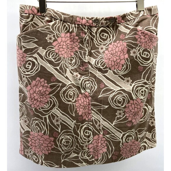 Ann Taylor Loft Sz 12 Skirt Cotton Velour Pink Tan Floral Pockets Short Print - Picture 3 of 9